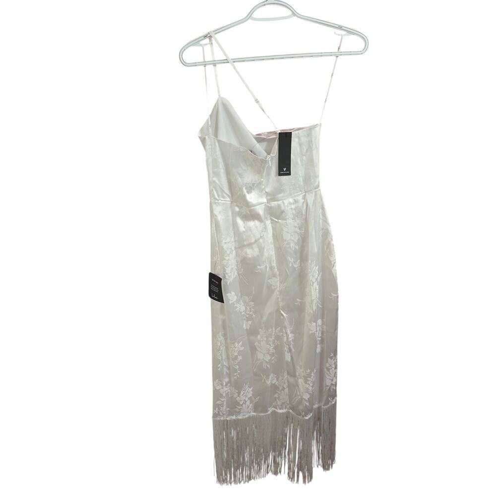Lulus On the Dancefloor White Jacquard Fringe One-Shoulder Midi Dress - Picture 4 of 8